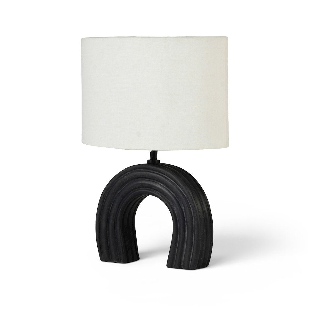 Lithos Black / Off White Genuine Marble Base And Cotton Shade Table Lamp