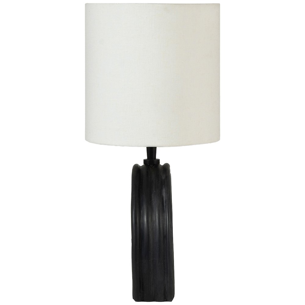 Lithos Black / Off White Genuine Marble Base And Cotton Shade Table Lamp