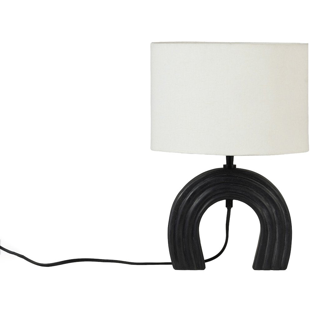 Lithos Black / Off White Genuine Marble Base And Cotton Shade Table Lamp