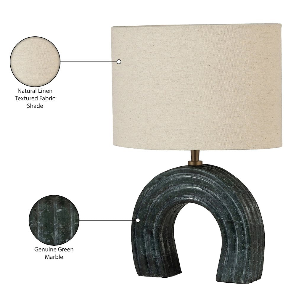 Lithos Green / Off White Genuine Marble Base And Cotton Shade Table Lamp