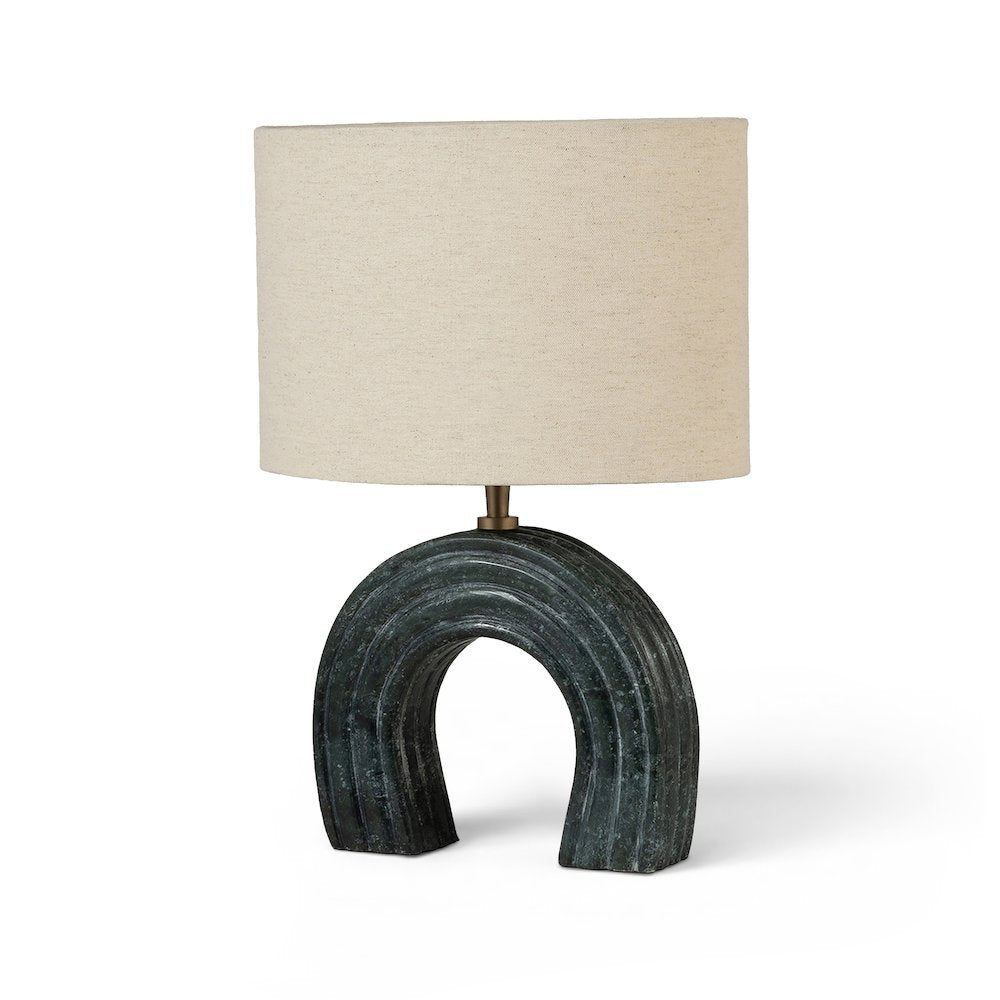 Lithos Green / Off White Genuine Marble Base And Cotton Shade Table Lamp