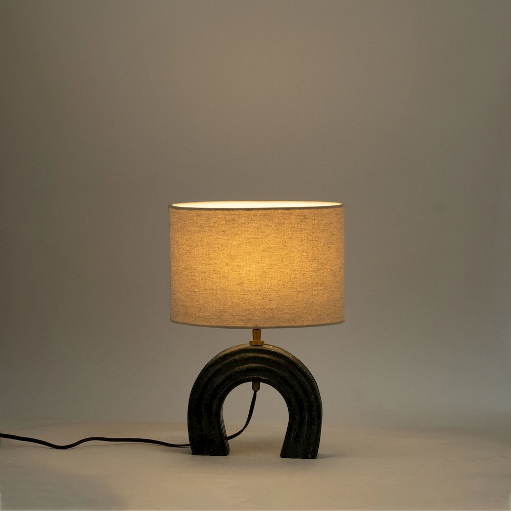 Lithos Green / Off White Genuine Marble Base And Cotton Shade Table Lamp