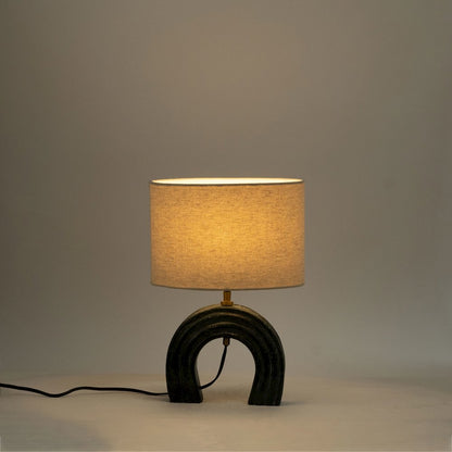 Lithos Green / Off White Genuine Marble Base And Cotton Shade Table Lamp