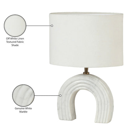 Lithos White / Off White Genuine Marble Base And Cotton Shade Table Lamp