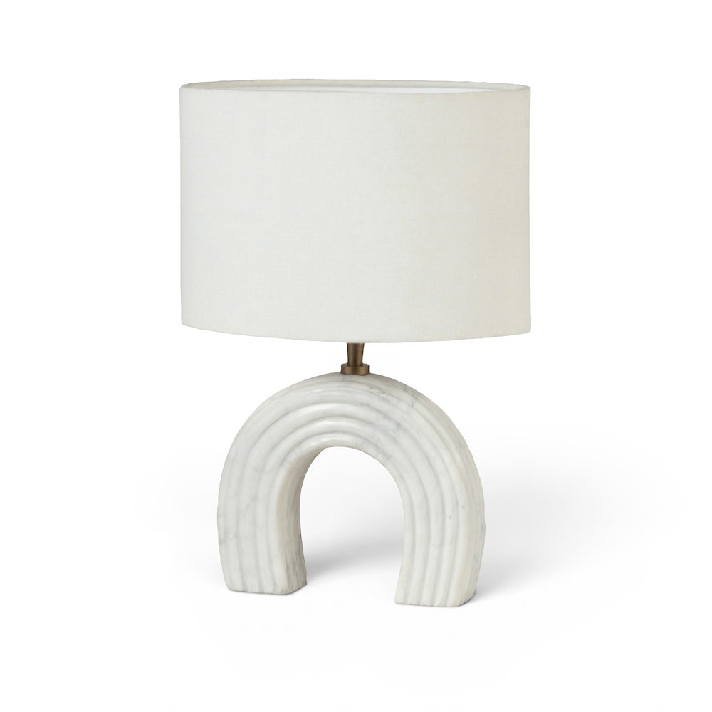 Lithos White / Off White Genuine Marble Base And Cotton Shade Table Lamp