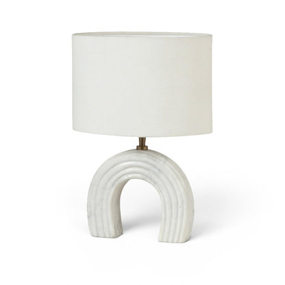 Lithos White / Off White Genuine Marble Base And Cotton Shade Table Lamp