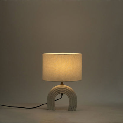 Lithos White / Off White Genuine Marble Base And Cotton Shade Table Lamp