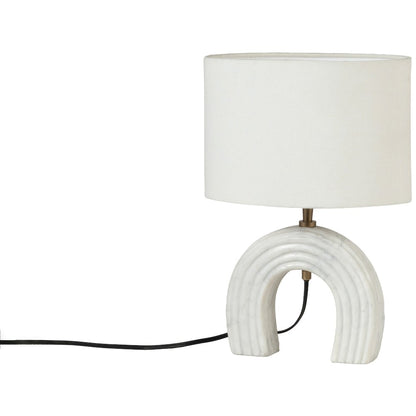 Lithos White / Off White Genuine Marble Base And Cotton Shade Table Lamp