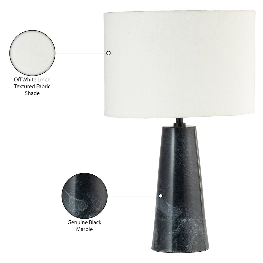 Dolomia Black / Off White Genuine Marble Base And Cotton Shade Table Lamp