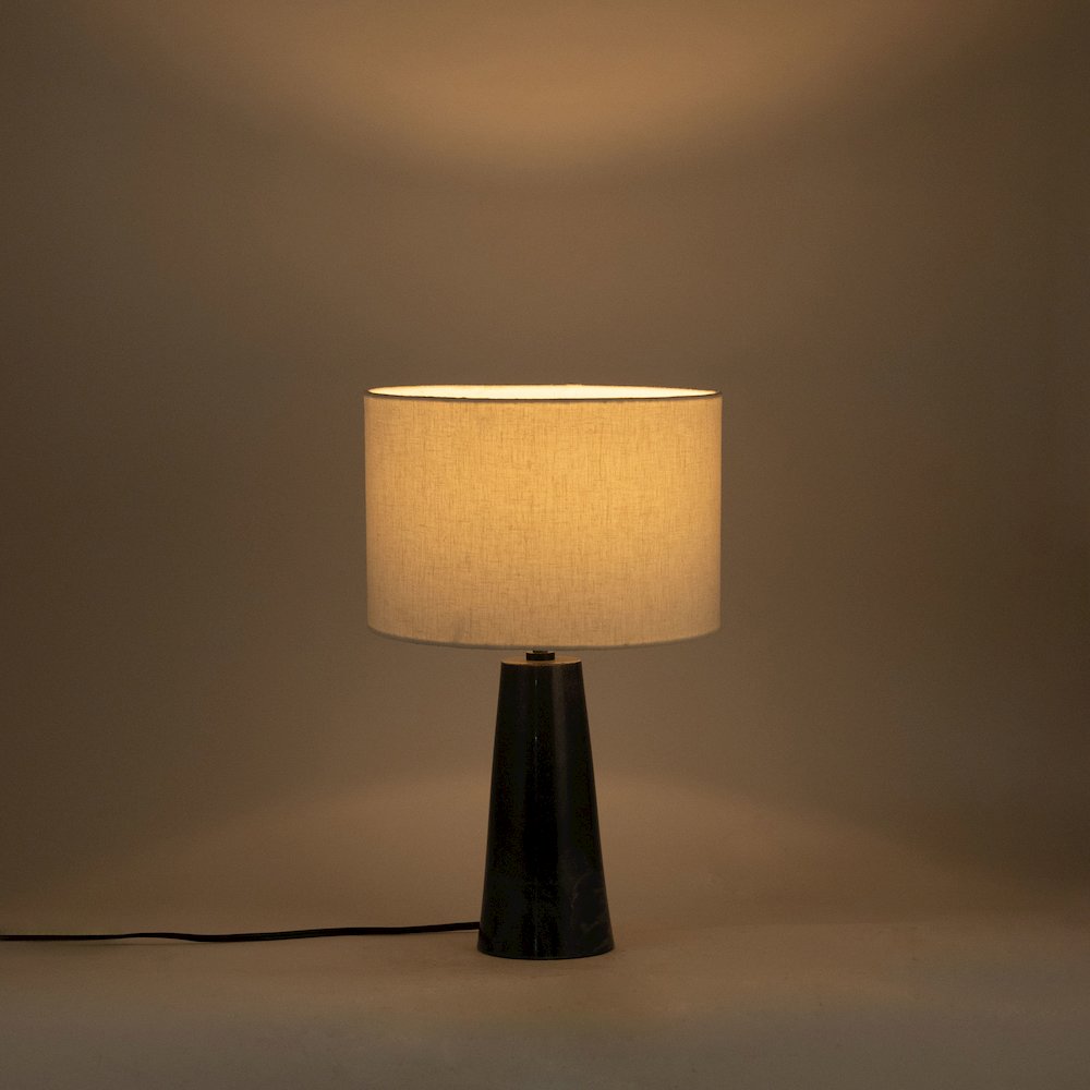 Dolomia Black / Off White Genuine Marble Base And Cotton Shade Table Lamp