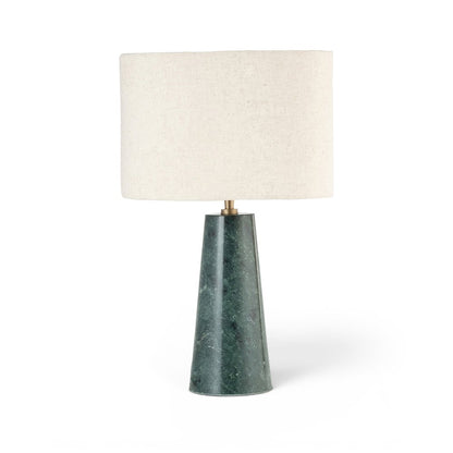 Dolomia Green / Off White Genuine Marble Base And Cotton Shade Table Lamp