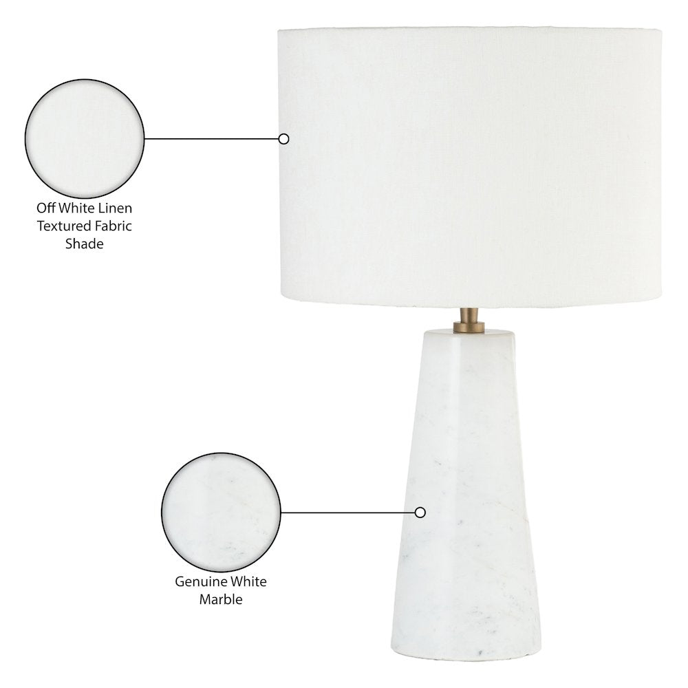 Dolomia White / Off White Genuine Marble Base And Cotton Shade Table Lamp