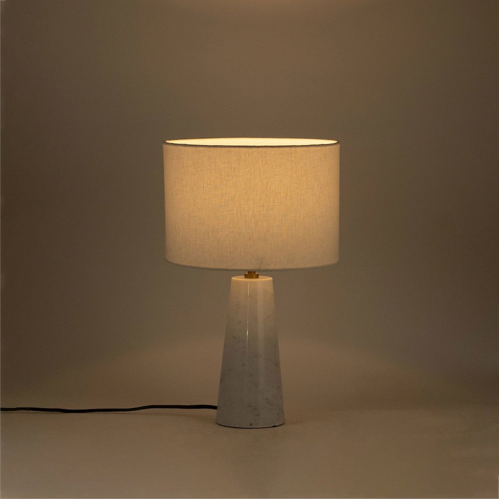 Dolomia White / Off White Genuine Marble Base And Cotton Shade Table Lamp