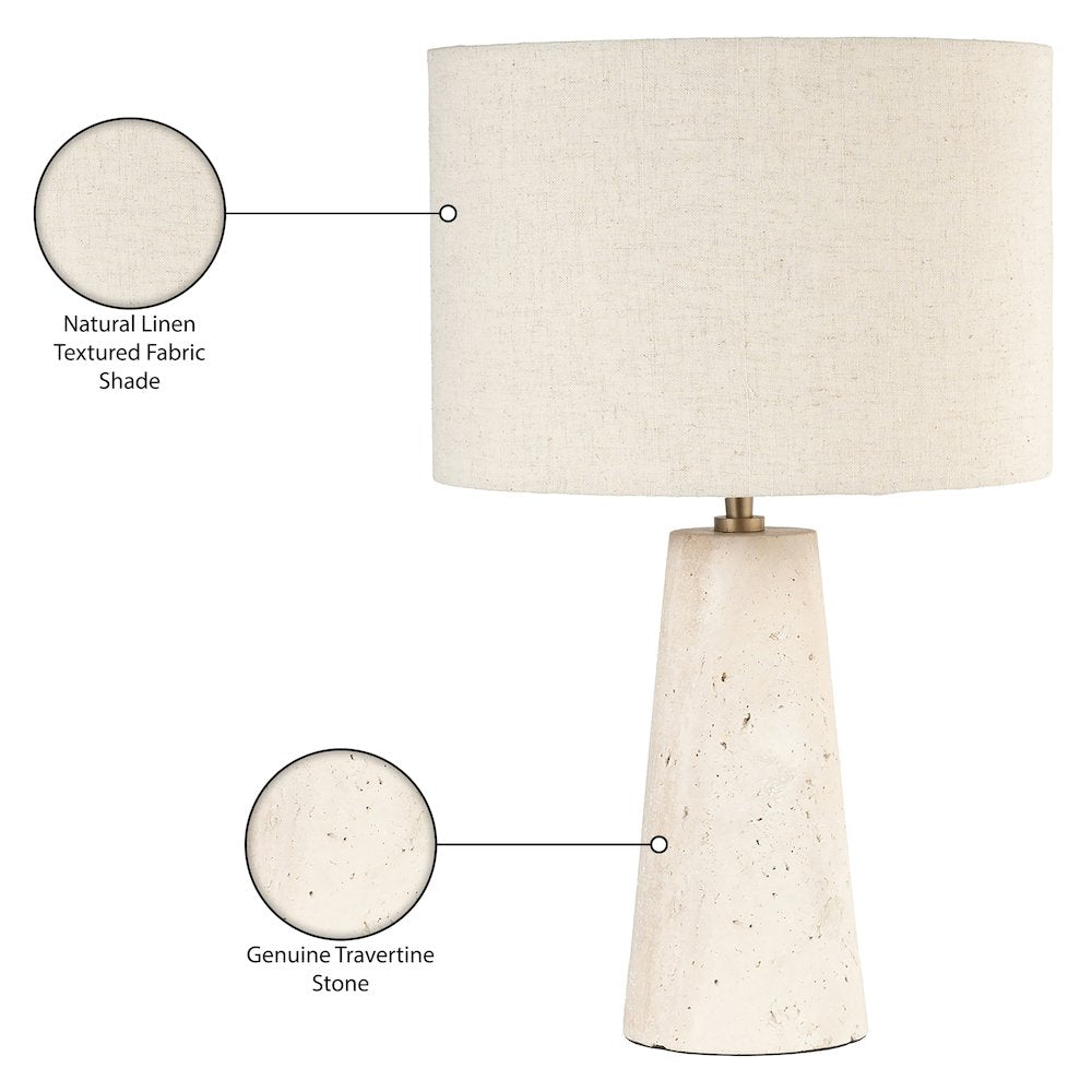 Dolomia Travertine / Natural Travertine Base And Linen Shade Table Lamp
