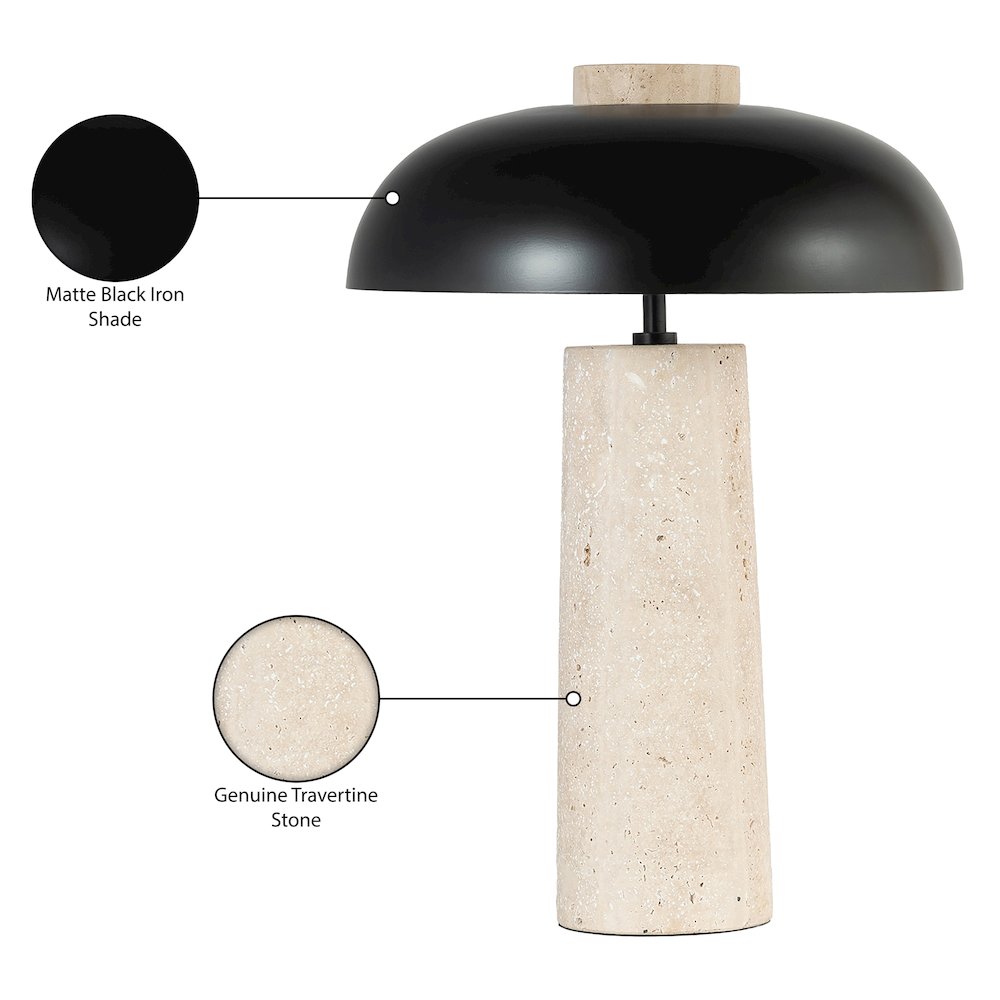 Arcadia Travertine / Black Travertine Base And Iron Shade Table Lamp
