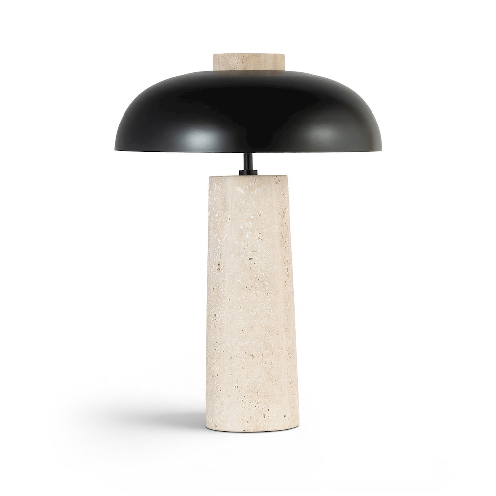 Arcadia Travertine / Black Travertine Base And Iron Shade Table Lamp