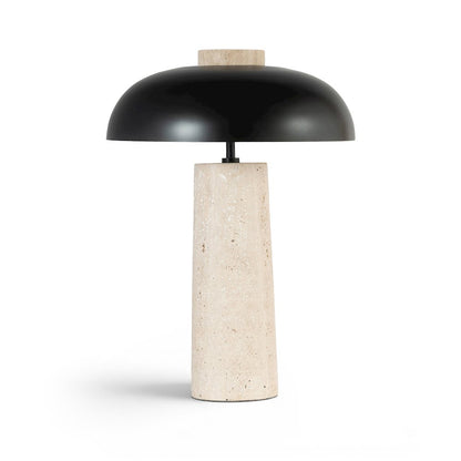Arcadia Travertine / Black Travertine Base And Iron Shade Table Lamp
