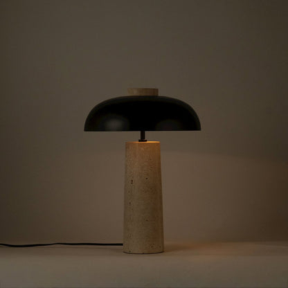 Arcadia Travertine / Black Travertine Base And Iron Shade Table Lamp