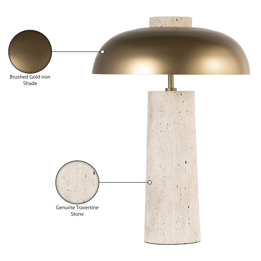 Arcadia Travertine / Gold Travertine Base And Iron Shade Table Lamp