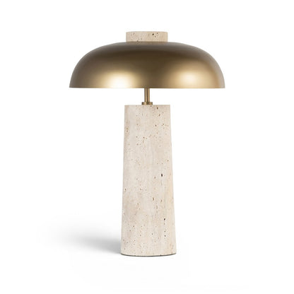 Arcadia Travertine / Gold Travertine Base And Iron Shade Table Lamp