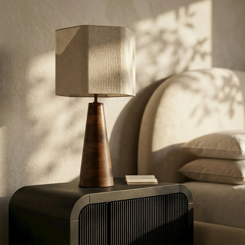 Juniper Brown / Natural Mango Wood Base And Linen Shade Table Lamp