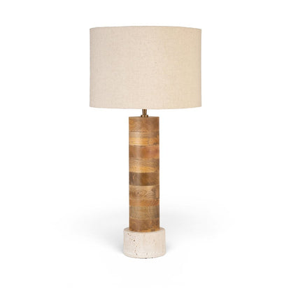 Orenda Travertine / Natural Mango Wood Base And Linen Shade Table Lamp