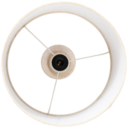 Palea Travertine / Natural Mango Wood Base And Linen Shade Table Lamp