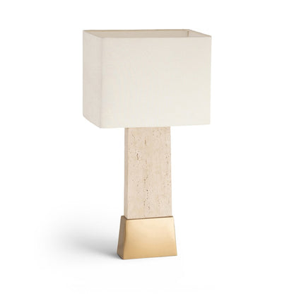 Vellara Travertine / Beige / Gold Travertine Base And Linen Shade Table Lamp
