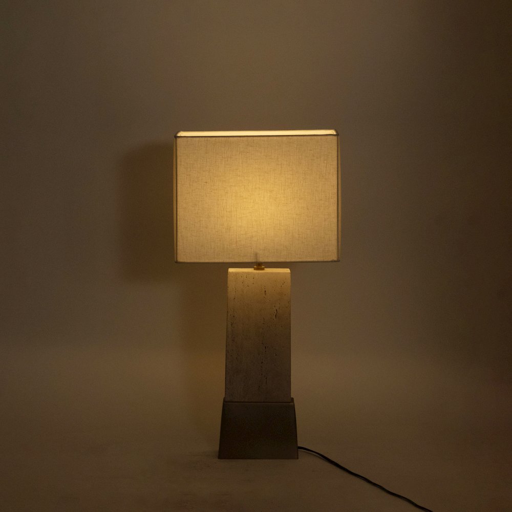 Vellara Travertine / Beige / Gold Travertine Base And Linen Shade Table Lamp