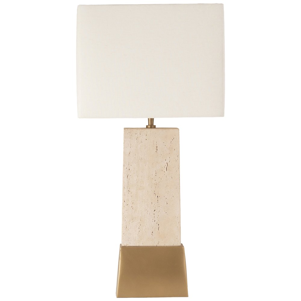 Vellara Travertine / Beige / Gold Travertine Base And Linen Shade Table Lamp