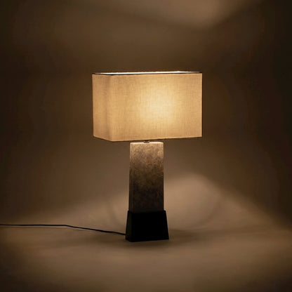 Vellara Grey / Beige / Black Travertine Base And Linen Shade Table Lamp