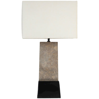Vellara Grey / Beige / Black Travertine Base And Linen Shade Table Lamp
