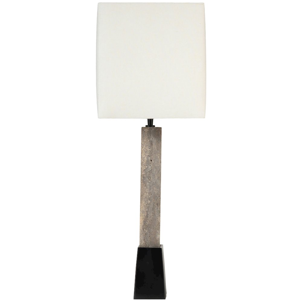 Vellara Grey / Beige / Black Travertine Base And Linen Shade Table Lamp
