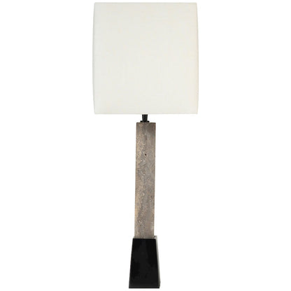 Vellara Grey / Beige / Black Travertine Base And Linen Shade Table Lamp