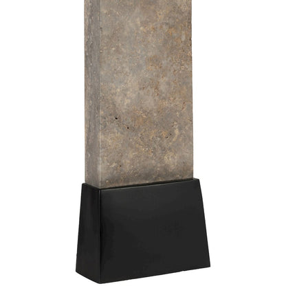 Vellara Grey / Beige / Black Travertine Base And Linen Shade Table Lamp