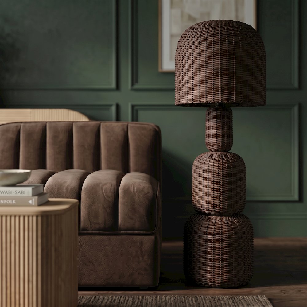 Harvest Brown Rattan Floor Lamp