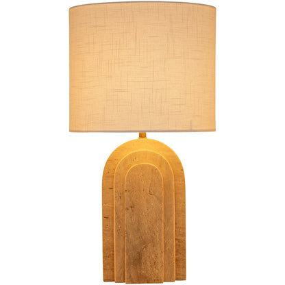 Caldera Beige Travertine, Linen Textured Fabric And Brass Table Lamp