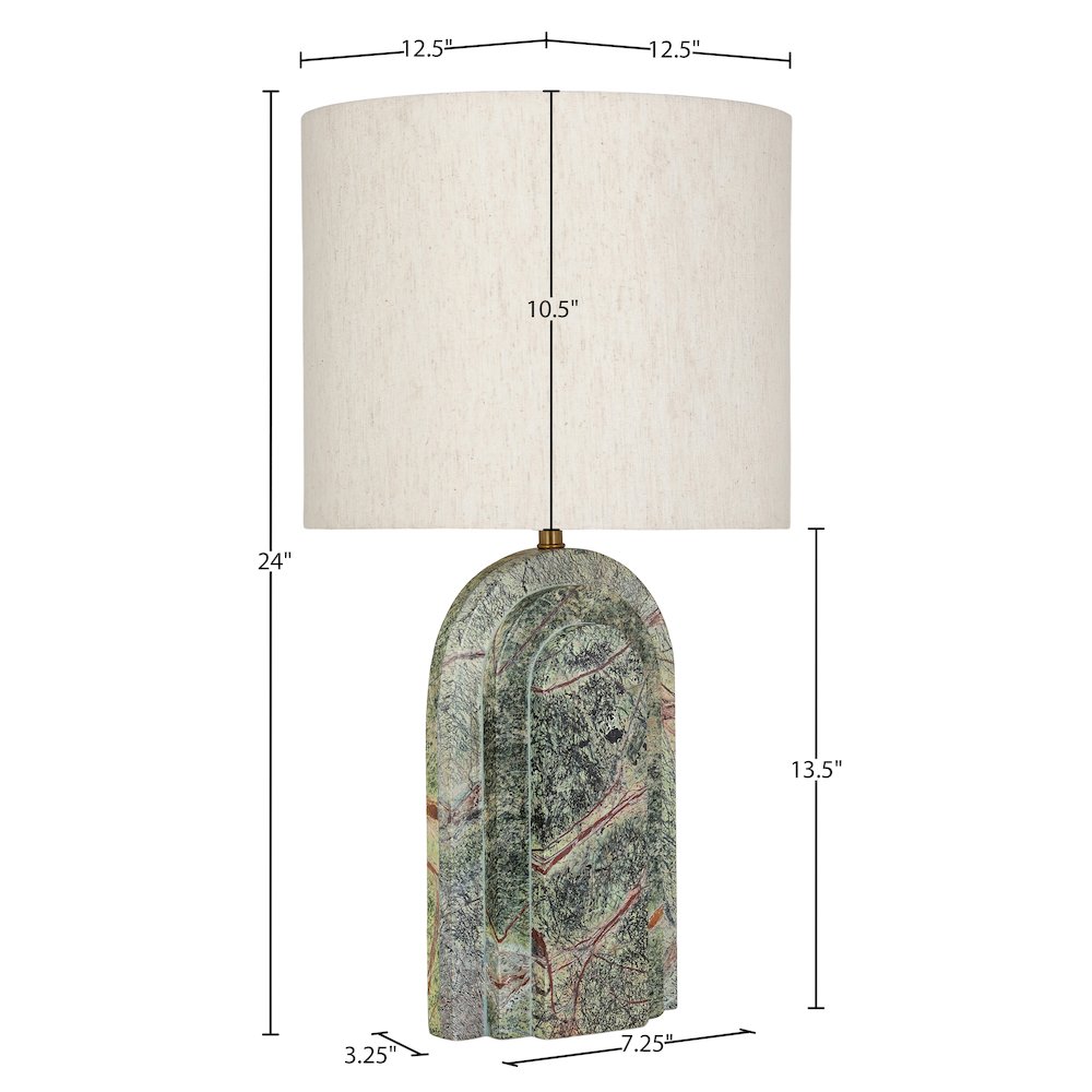 Caldera Forest Green / Beige Marble And Linen Textured Fabric Table Lamp
