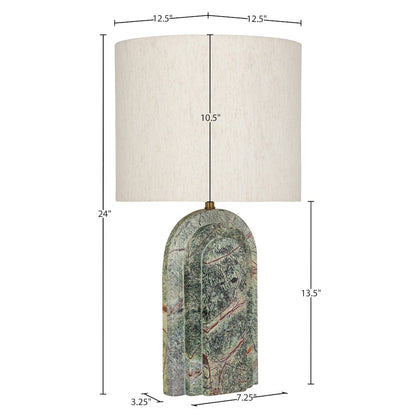 Caldera Forest Green / Beige Marble And Linen Textured Fabric Table Lamp