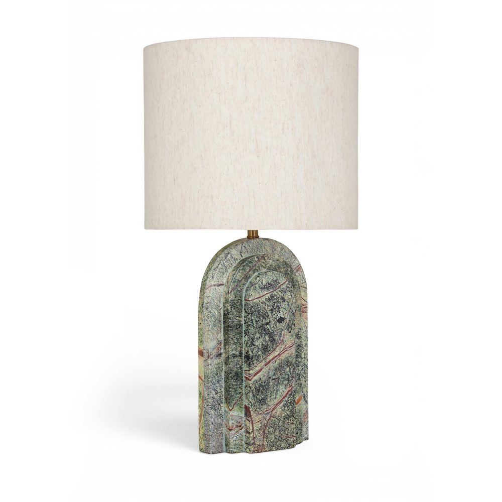 Caldera Forest Green / Beige Marble And Linen Textured Fabric Table Lamp