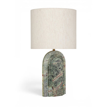 Caldera Forest Green / Beige Marble And Linen Textured Fabric Table Lamp