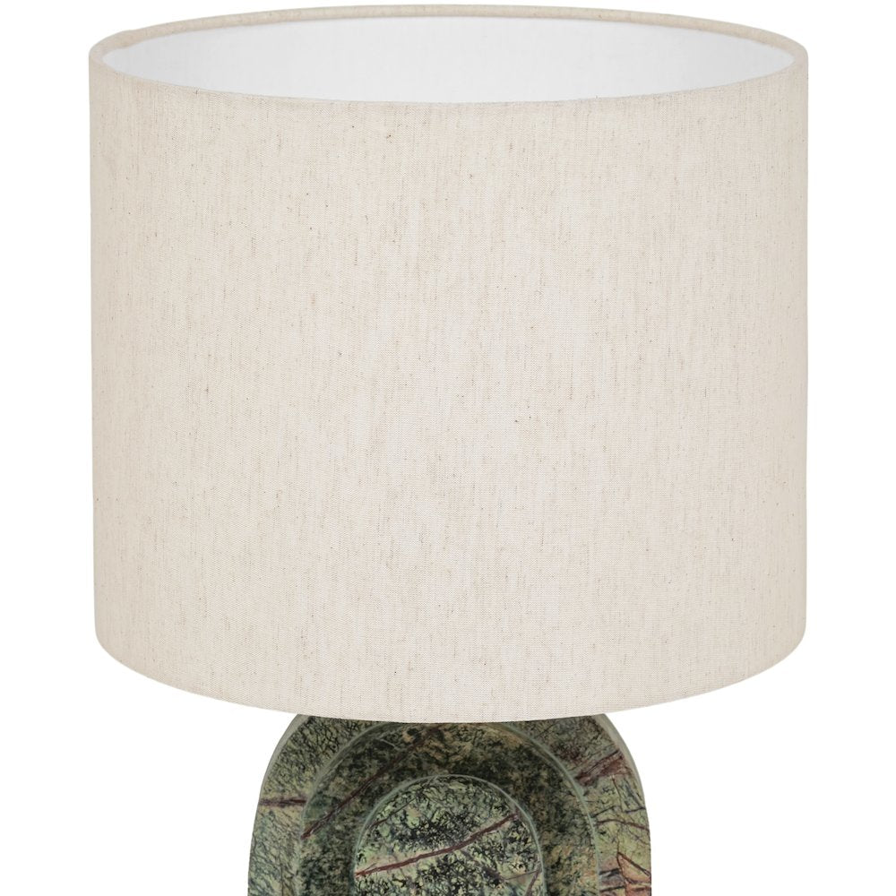 Caldera Forest Green / Beige Marble And Linen Textured Fabric Table Lamp