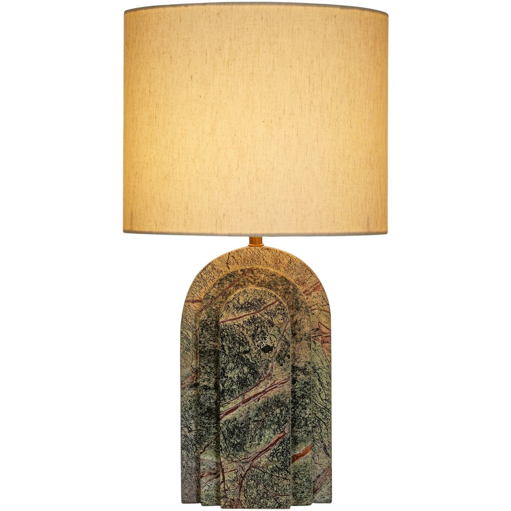 Caldera Forest Green / Beige Marble And Linen Textured Fabric Table Lamp
