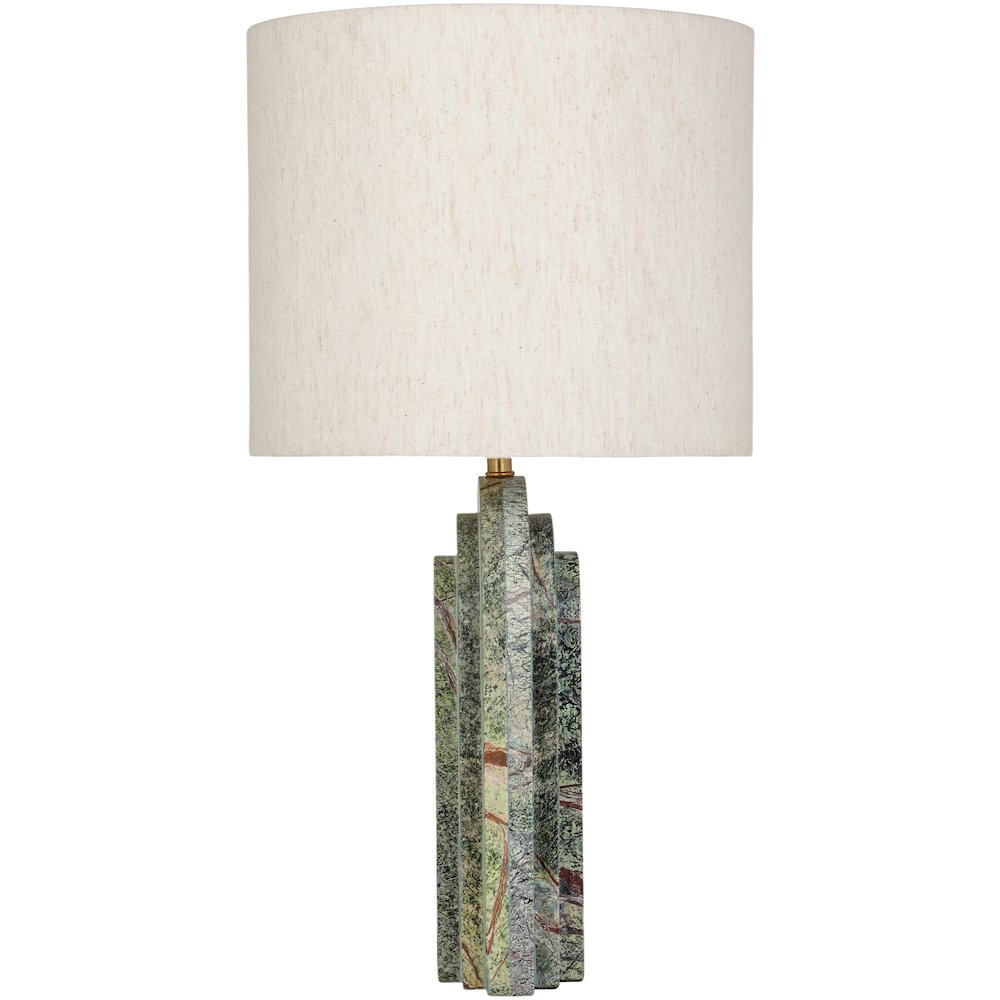 Caldera Forest Green / Beige Marble And Linen Textured Fabric Table Lamp