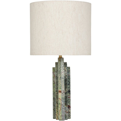 Caldera Forest Green / Beige Marble And Linen Textured Fabric Table Lamp