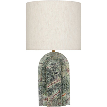 Caldera Forest Green / Beige Marble And Linen Textured Fabric Table Lamp