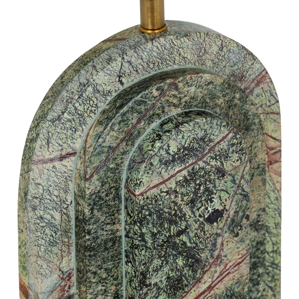 Caldera Forest Green / Beige Marble And Linen Textured Fabric Table Lamp
