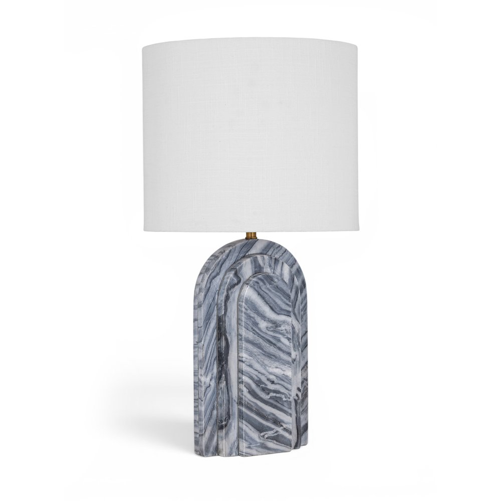 Caldera Grey / Black / Beige Marble And Linen Textured Fabric Table Lamp