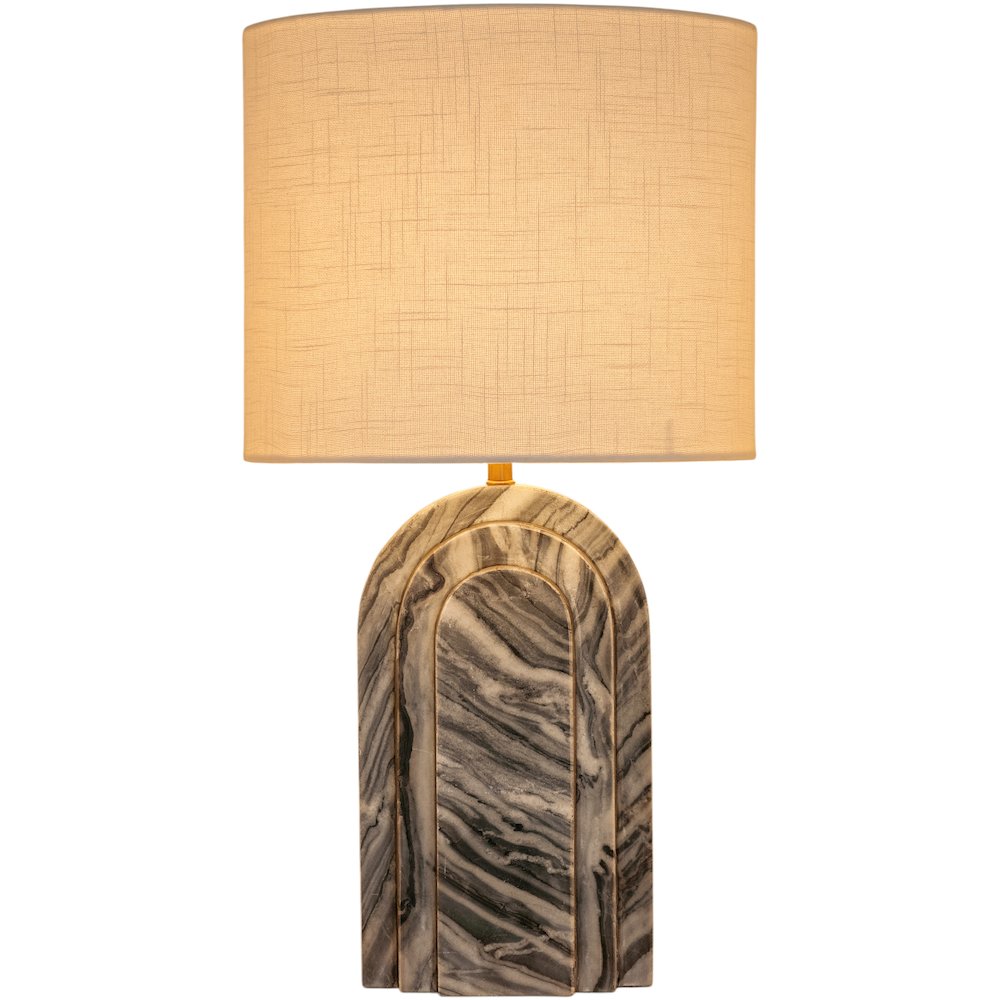 Caldera Grey / Black / Beige Marble And Linen Textured Fabric Table Lamp