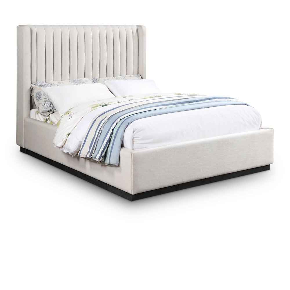 Logan Beige Linen Textured Fabric Full Bed